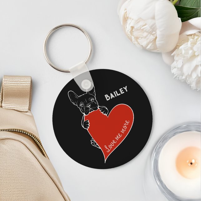 Personalized Cute Frenchie Dog with a Red Heart Keychain (Creator Uploaded)