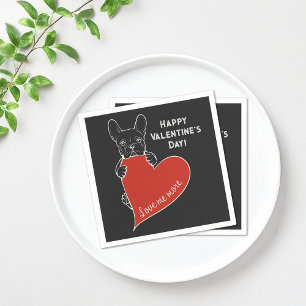 Personalized Cute Frenchie Dog with a Red Heart Napkins