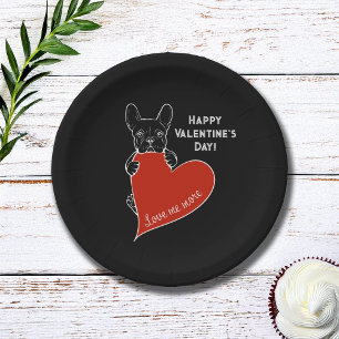 Personalized Cute Frenchie Dog with a Red Heart Paper Plates