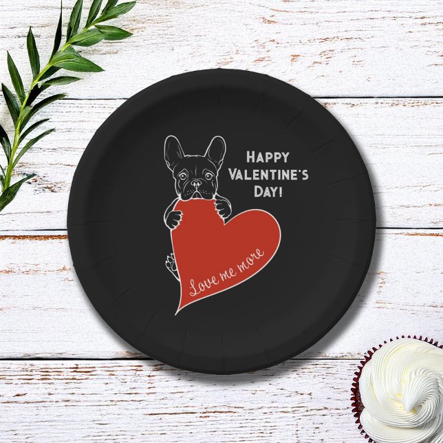 Personalized Cute Frenchie Dog with a Red Heart Paper Plates (Creator Uploaded)