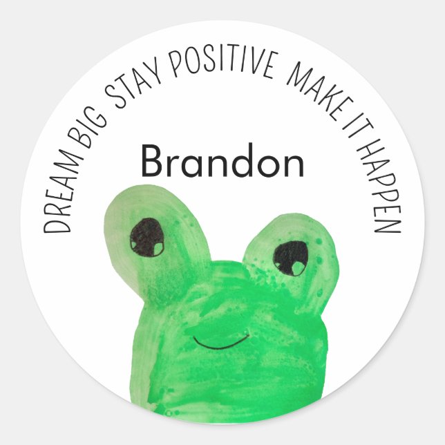 Personalized Cute frog inspirational quote  Classic Round Sticker (Front)