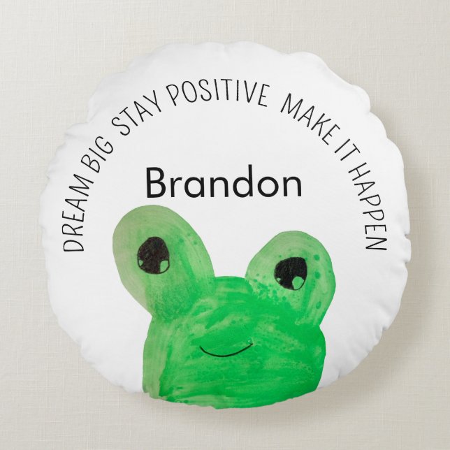 Personalized Cute frog inspirational quote  Round Pillow (Front)