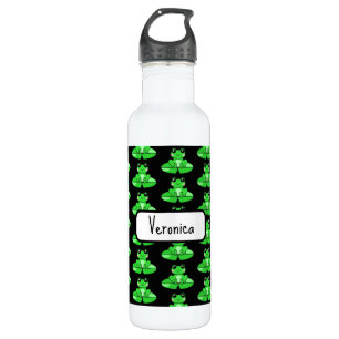 Personalized Cute Frog   Name in Heart Stainless Steel Water Bottle