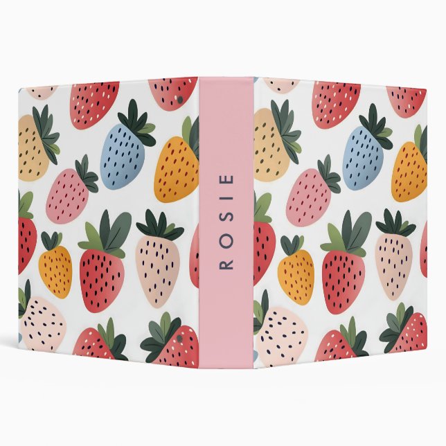 Personalized Cute Fruit Strawberry Pattern 3 Ring Binder (Background)