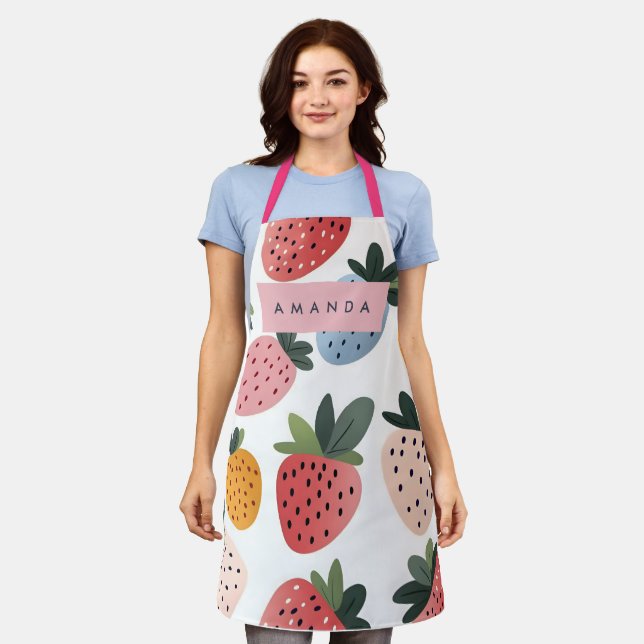 Personalized Cute Fruit Strawberry Pattern Apron (Worn)