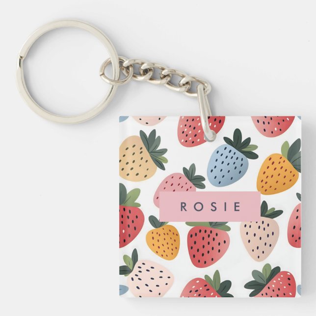 Personalized Cute Fruit Strawberry Pattern Keychain (Front)