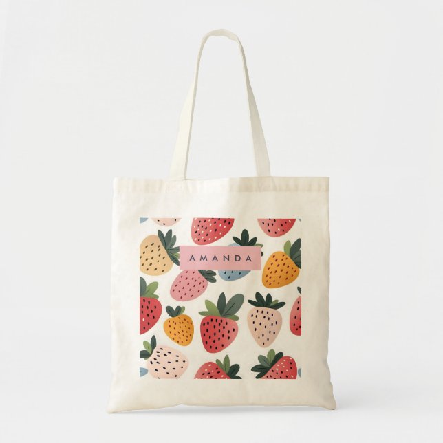 Personalized Cute Fruit Strawberry Pattern Tote Bag (Front)