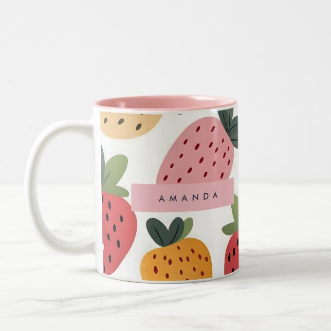 Personalized Cute Fruit Strawberry Pattern Two-Tone Coffee Mug (Left)