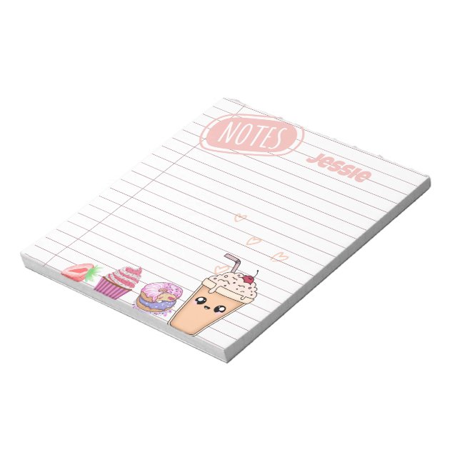 Personalized Cute Fun Kawaii Foodies Line Paper Notepad | Zazzle