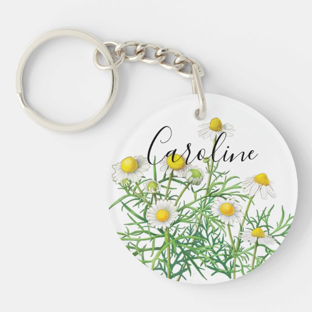 Personalized Cute Fun Vintage Camomile Flowers Keychain (Front)