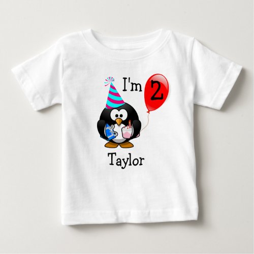 Personalized Cute Funny 2nd Birthday Party Penguin Baby T_Shirt