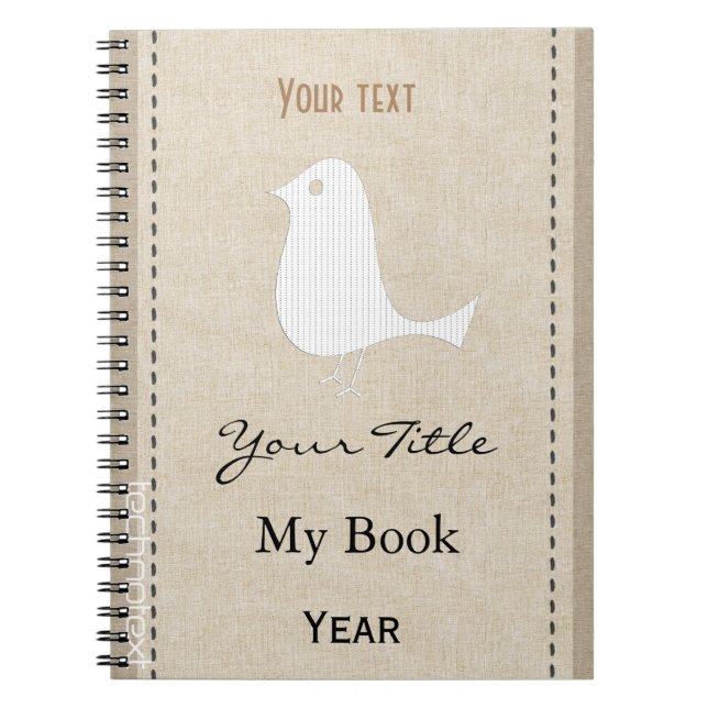 Personalized Cute Funny Bird Linen Look Notebook (Front)