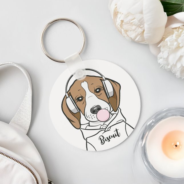 Personalized Cute Funny Chilling Beagle Dog Keychain (Creator Uploaded)
