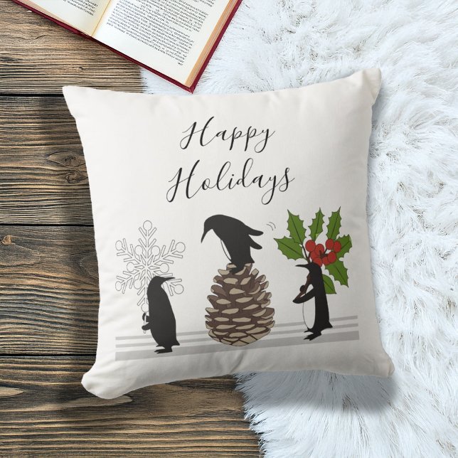 Personalized Cute Funny Christmas Penguin Throw Pillow (Creator Uploaded)