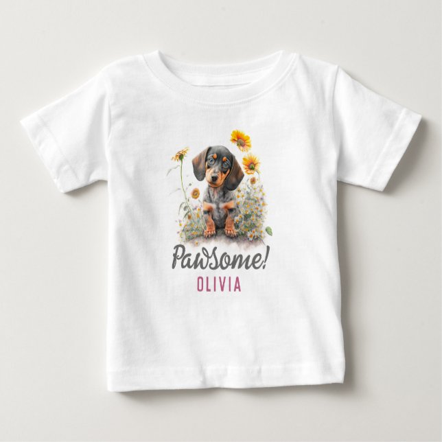Personalized Cute Funny Dachshund Dog Baby T-Shirt (Front)