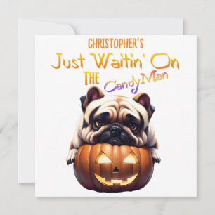 Personalized Cute Funny Halloween Pug Puppy Candy Invitation