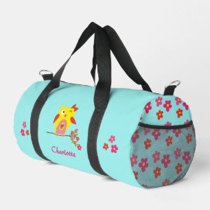 Personalized Cute Funny Owl Pink Flowers Girly Duffle Bag