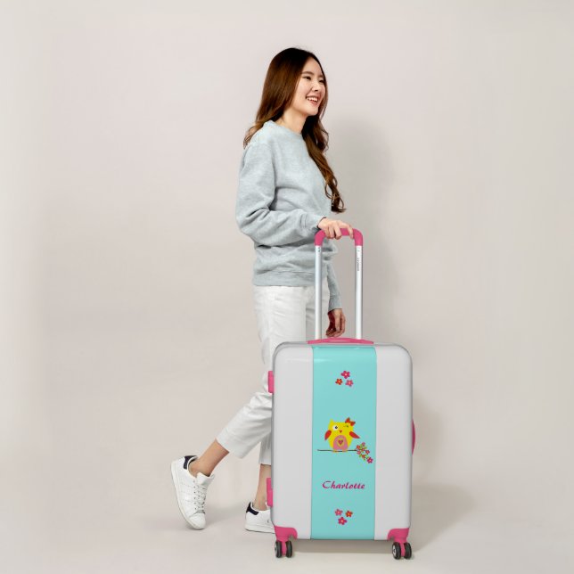 Personalized Cute Funny  Owl Yellow Pink Luggage (Scale)