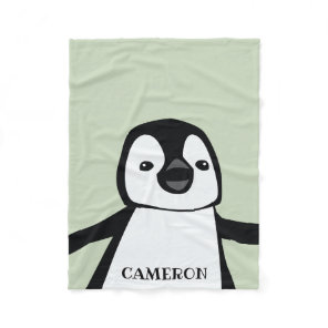 Personalized Cute Funny Penguin Baby Green Fleece Blanket