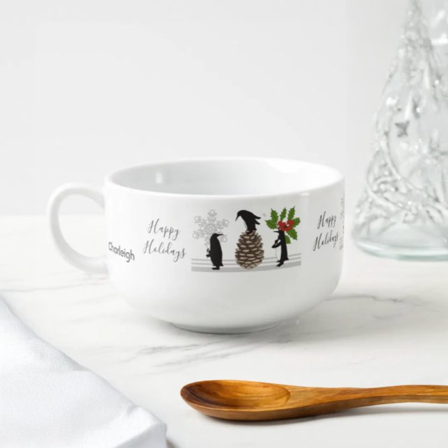 Personalized Cute Funny Penguin Christmas Soup Mug (Creator Uploaded)