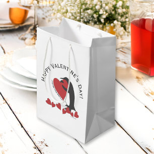 Personalized Cute Funny Penguin Happy Valentine Medium Gift Bag