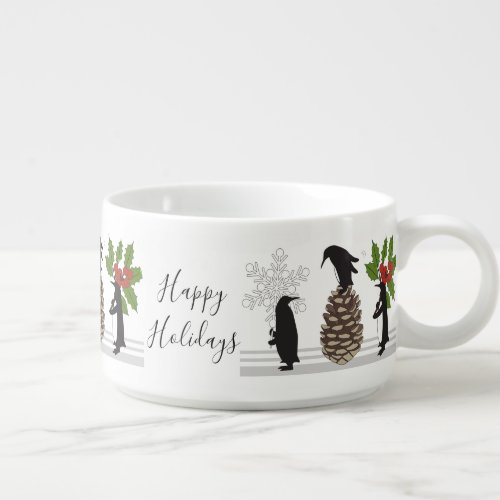 Personalized Cute Funny Penguins Christmas Holiday Bowl
