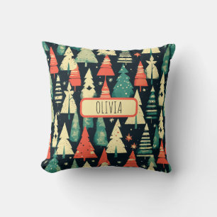 Personalized Cute Geometric Trees in Winter Throw Pillow