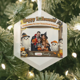 Personalized Cute Ghost Family Halloween Photo Fra Glass Ornament