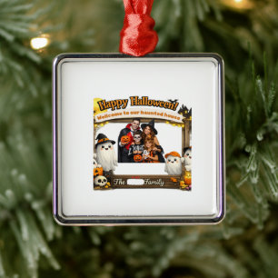 Personalized Cute Ghost Family Halloween Photo Fra Metal Ornament