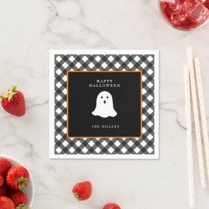 Personalized Cute Ghost Gingham Halloween Paper Napkins