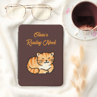 Personalized Cute Ginger Tabby Cat Book Nook Gift Kindle Cover