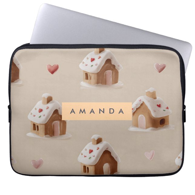 Personalized Cute Gingerbread House Pattern  Laptop Sleeve (Front)