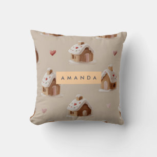 Personalized Cute Gingerbread House Pattern Throw Pillow