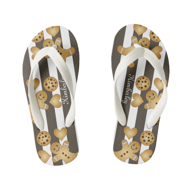 Personalized Cute Gingerbread Man Cookie Kid's Flip Flops (Footbed)