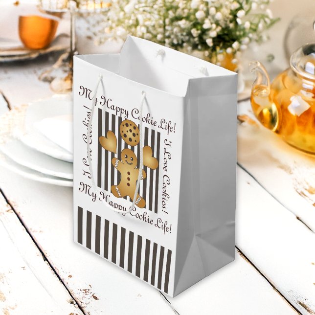 Personalized Cute Gingerbread Man Cookie Kids Medium Gift Bag (Creator Uploaded)