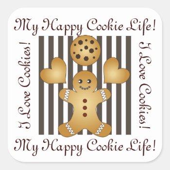 Personalized Cute Gingerbread Man Cookie Square Sticker by WindUpEgg at Zazzle