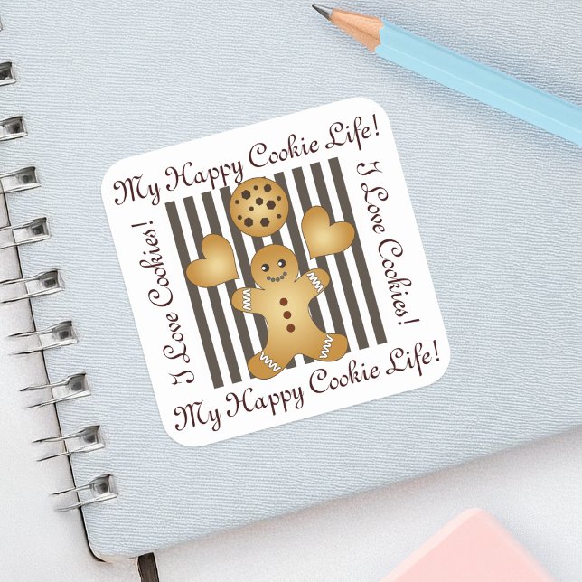 Personalized Cute Gingerbread Man Cookie Square Sticker (Creator Uploaded)
