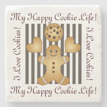 Personalized Cute Gingerbread Man Cookie Stone Coaster by WindUpEgg at Zazzle
