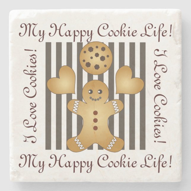 Personalized Cute Gingerbread Man Cookie Stone Coaster (Front)