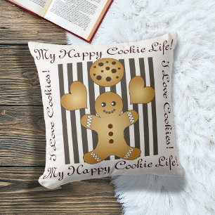 Personalized Cute Gingerbread Man Cookie Throw Pillow