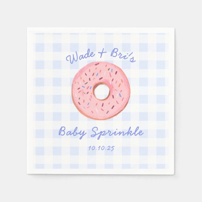 Personalized Cute Gingham Donut Baby Sprinkle Napkins (Front)