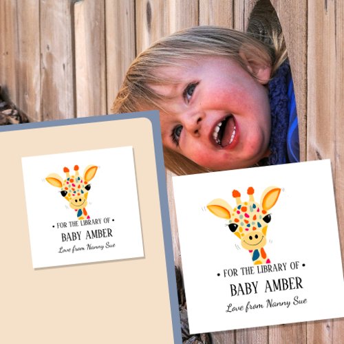 Personalized Cute Giraffe Baby Bookplate Sticker |