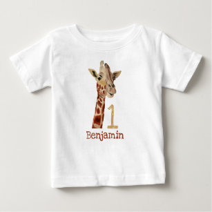 Personalized Cute Giraffe First Birthday Name Baby T-Shirt