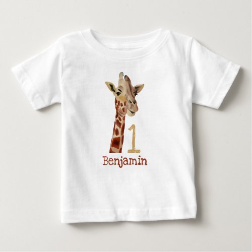 Personalized Cute Giraffe First Birthday Name Baby T_Shirt