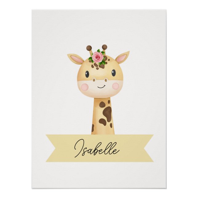 Personalized cute giraffe nursery poster (Front)