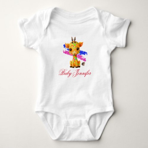 Personalized Cute Giraffe Safari Baby Bodysuit