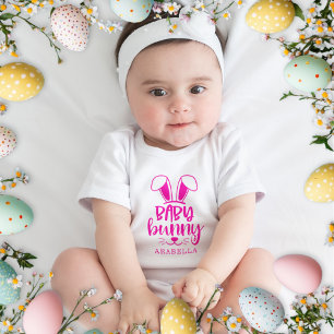 Personalized Cute Girl Baby Bunny Easter Baby Bodysuit