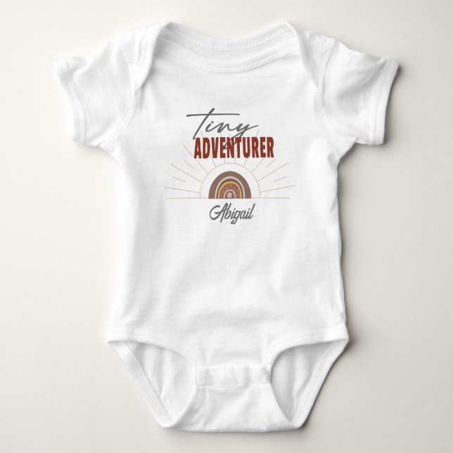 Personalized Cute Girl Boho Tiny Adventurer Baby Bodysuit (Front)