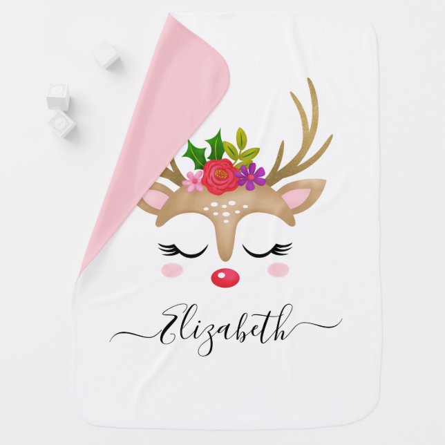 Personalized Cute Girl Christmas Baby Blanket (In Situ)