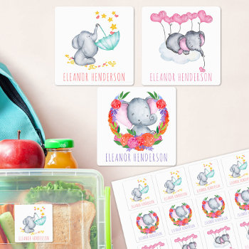 Personalized Cute Girl Elephants Waterproof Kids' Labels by darlingandmay at Zazzle